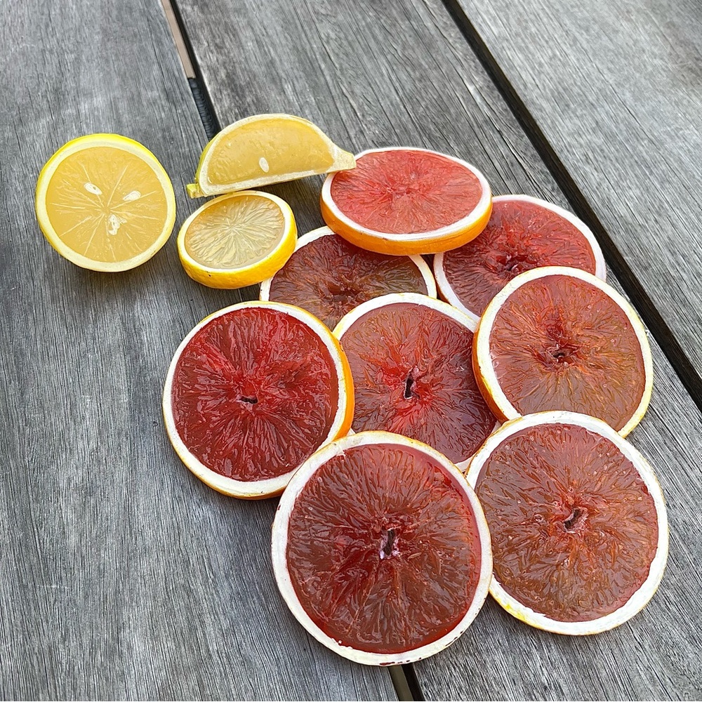 Vintage Realistic Rubber Pink Grapefruit Slices and Lemon Faux Citrus Fruit MCM